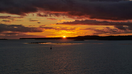 Russia. Solovki. Solovetsky Islands. Sunset over the Solovetsky Bay