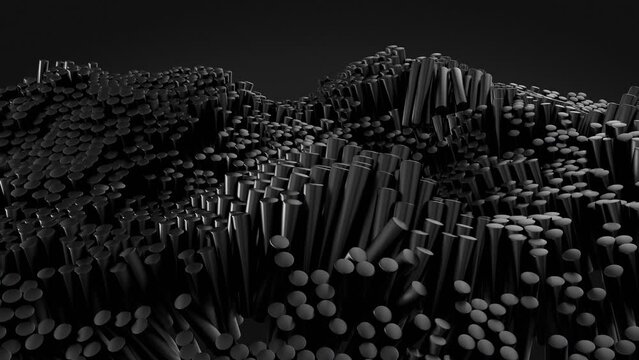 Monochrome black glossy cylinder shader wave 3d decorative motion design digital graphic animation