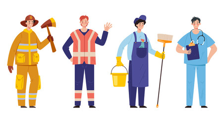 Workers people in uniform isolated set. Vector flat graphic design illustration