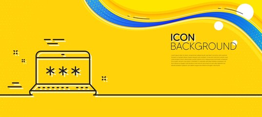 Obraz na płótnie Canvas Laptop password line icon. Abstract yellow background. Cyber defence sign. Computer protection symbol. Minimal laptop password line icon. Wave banner concept. Vector