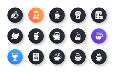 Coffee and Tea icons. Cappuccino, Teapot and Coffeepot. Coffee beans classic icon set. Circle web buttons. Vector