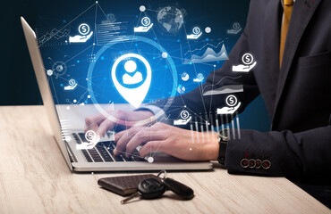 Business hand working on laptop, successful business concept