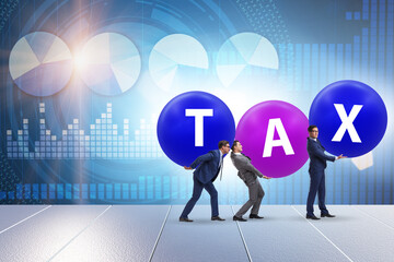 Tax burden concept with businessmen