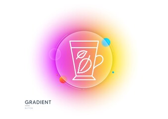 Mint Tea line icon. Gradient blur button with glassmorphism. Fresh herbal beverage sign. Mentha leaves symbol. Transparent glass design. Mint leaves line icon. Vector