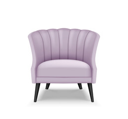 Realistic armchair or sofa for luxury living room interior design. Purple velvet chair template