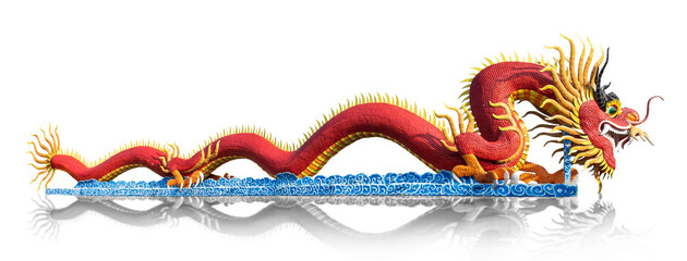 Old stucco dragon isolated on white background with clipping path.