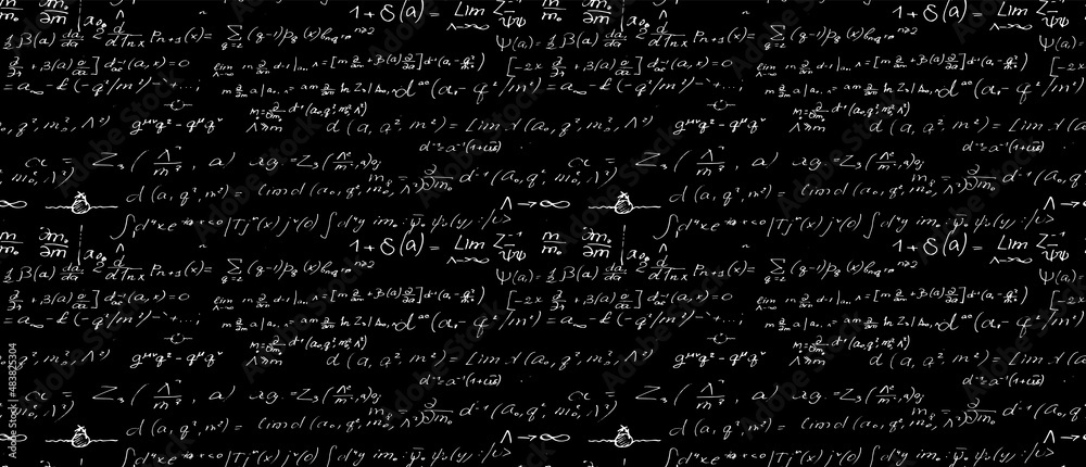 Wall mural scientific vector seamless pattern with physical formulas. endless math texture