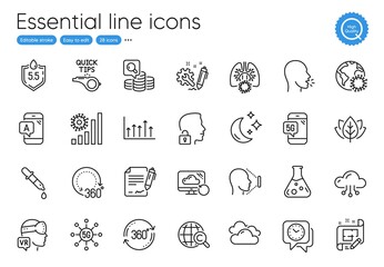 Recovery cloud, Organic tested and Chemistry pipette line icons. Collection of Tutorials, Coronavirus lungs, Coronavirus statistics icons. Chemistry lab, International Ð¡opyright. Vector