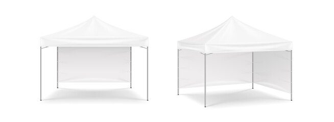 Popup canopy tent, realistic mockup set. Exhibition outdoor show pavilion, template icons © Iryna Petrenko
