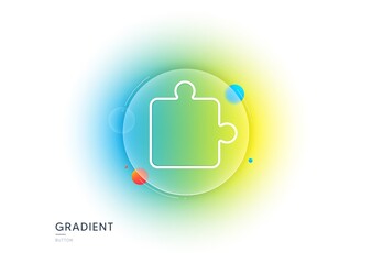 Puzzle piece line icon. Gradient blur button with glassmorphism. Jigsaw game shape sign. Business strategy element. Transparent glass design. Puzzle line icon. Vector