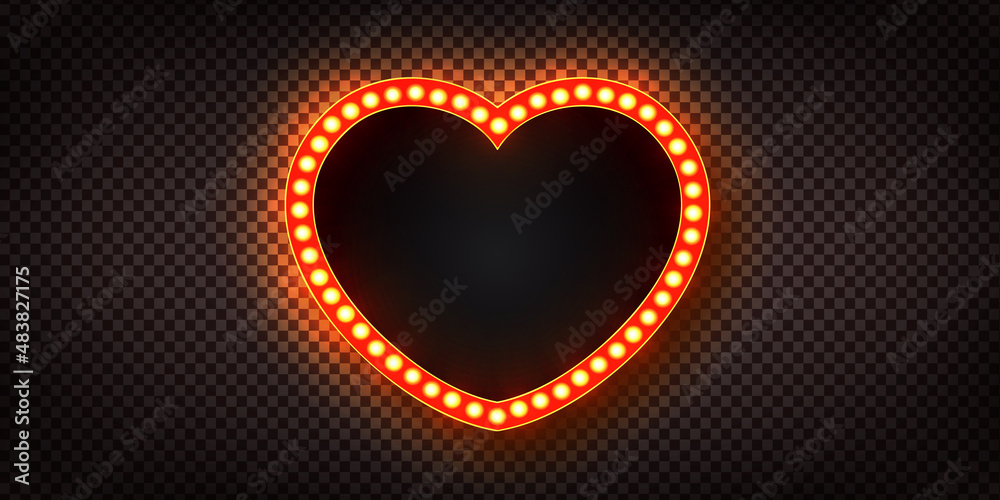 Wall mural Vector realistic isolated retro marquee billboard sign with heart shape on the transparent background. Concept of love and Valentine's Day. - Wall murals