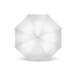 Realistic white umbrella mockup isolated on white background. Open parasol template