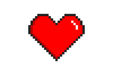 Fototapeta premium Vector 8-bit pixel heart on the white background.
