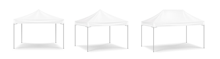 Big mobile marquee set for trade show, weddings and events. Promotional outdoor event white tent © Iryna Petrenko