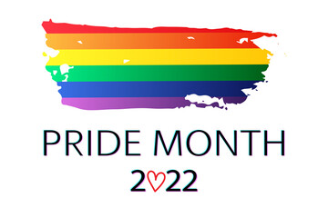 LGBT Pride Month 2022 vector concept. Freedom rainbow flag and text on white.	
 - obrazy, fototapety, plakaty