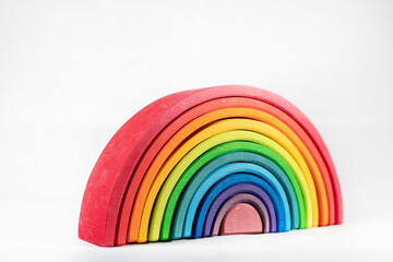 Wooden colorful kids toy rainbow in multiple colors 