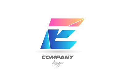 Colorful E alphabet letter logo icon with sliced design and blue pink colors. Creative template for business and company