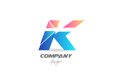 Colorful K alphabet letter logo icon with sliced design and blue pink colors. Creative template for business and company