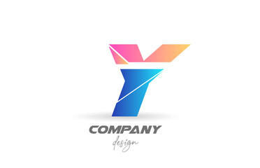 Colorful Y alphabet letter logo icon with sliced design and blue pink colors. Creative template for business and company