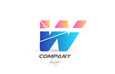 Colorful W alphabet letter logo icon with sliced design and blue pink colors. Creative template for business and company