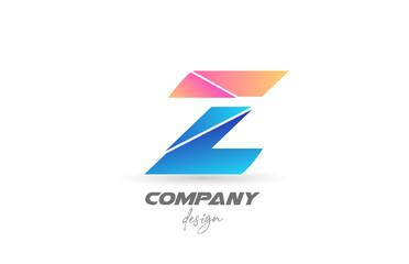 Colorful Z alphabet letter logo icon with sliced design and blue pink colors. Creative template for business and company