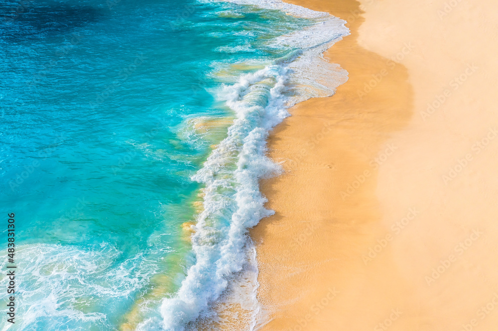 Wall mural coast as a background from top view. blue water background from top view. summer seascape from air. 