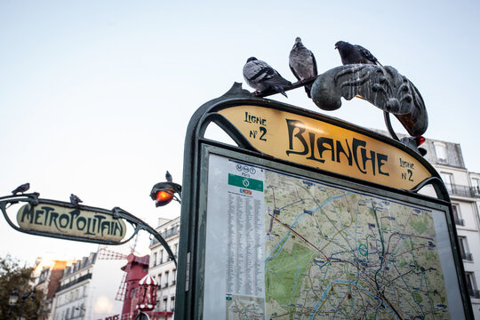 PARIS - SEPTEMBER 05, 2014: Paris Metropolitain entrance om Blanche station. The Paris Metro or Metropolitain is a rapid transit system in the Paris Metropolitan Area