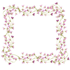 Obraz na płótnie Canvas Pale leaves and flowers - botanical design banner. Floral pastel watercolor border frame