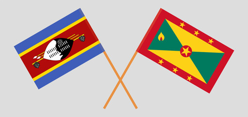 Crossed flags of Grenada and Eswatini. Official colors. Correct proportion