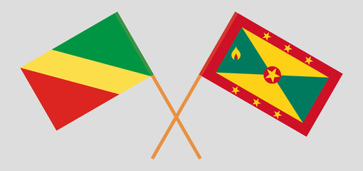 Crossed flags of Republic of the Congo and Grenada. Official colors. Correct proportion