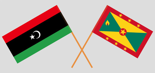 Crossed flags of Libya and Grenada. Official colors. Correct proportion