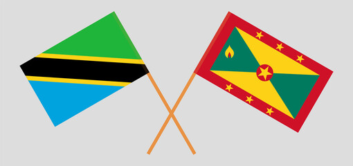 Crossed flags of Tanzania and Grenada. Official colors. Correct proportion. Vector illustration