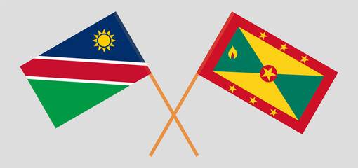 Crossed flags of Namibia and Grenada. Official colors. Correct proportion