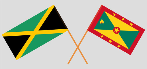 Crossed flags of Jamaica and Grenada. Official colors. Correct proportion