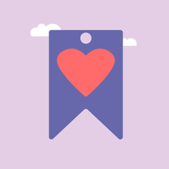 Fototapeta na wymiar Bookmark ribbon. Label mark. Web save, add favorites sign flag. Vector Icon with red heart. Realistic Elements for romantic design. Very peri