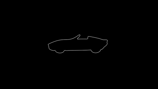 white linear cabriolet silhouette. the picture appears and disappears on a black background.