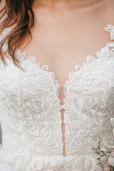 close-up of a wedding dress neckline