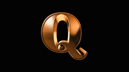 Q 3D Antique Gold Bronze Letter Number on a Black Background