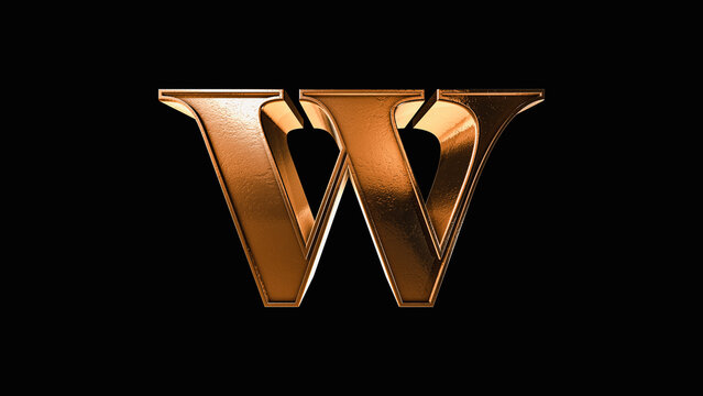 W 3D Antique Gold Bronze Letter Number on a Black Background