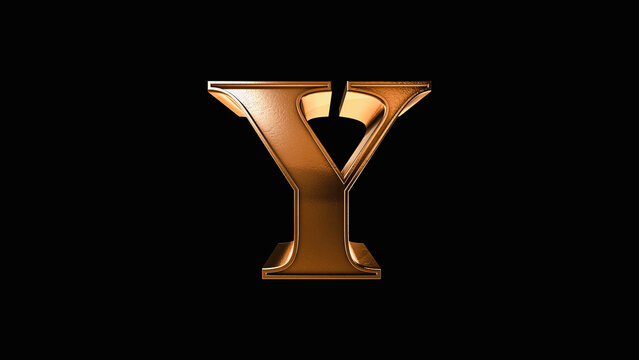 Y 3D Antique Gold Bronze Letter Number on a Black Background