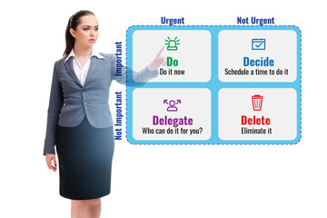 Businesswoman using eisenhower matrix for her priorities