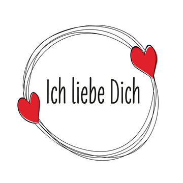Ich liebe Dich - Herzicons und Text. Wei&szlig;er Hintergrund.