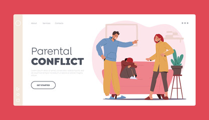 Parental Conflict Landing Page Template. Family Problem, Angry Parents Yelling, Scold Each Other. Mother and Father Yell