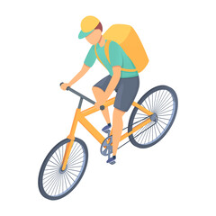 Fototapeta premium isometric courier on bike, vector illustration