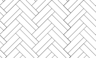 Herringbone floor seamless pattern in outline style. White parquet background