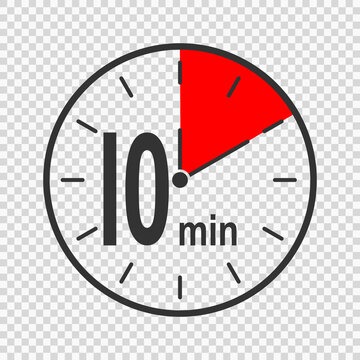 Clock icon with 10 minute time interval. Countdown timer or symbol. Infographic element for cooking or sport game isolated transparent background. Vector flat illustration. Stock-vektor | Adobe