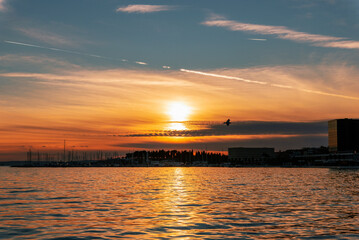 Sunset at the sea. Split city, Croatia