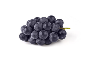 Black grape with leaves on white background.