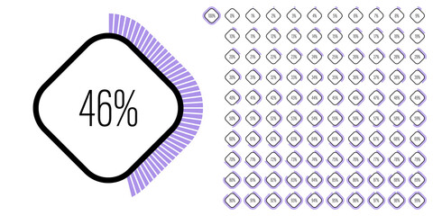 Set of rectangle percentage diagrams meters from 0 to 100 ready-to-use for web design, user interface UI or infographic - indicator with purple