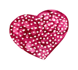 Set of watercolor hearts in purple colors. Hand drawn valentines heart, viplet, blue, pink and ultraviolet color.